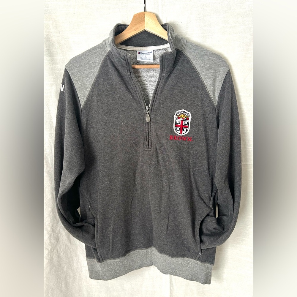 Champion Embroidered Brown University Collegiate Gray Quarter-Zip Men's Sweater